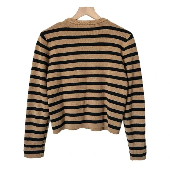 J.Crew Striped Cotton Lady Jacket Cardigan Sweater Camel Black Size Small - Picture 2 of 5